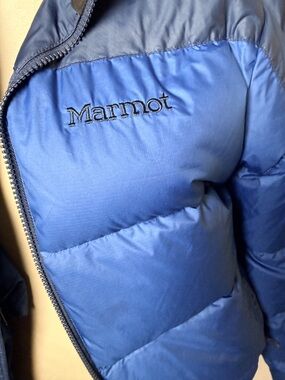 Marmot Guides Down Puffer Coat 700 Fill Hooded In Blue Size Small